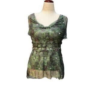 Max Studio Sheer Silk Geometric Blouse w/ Cami | Size M‎ | NWT